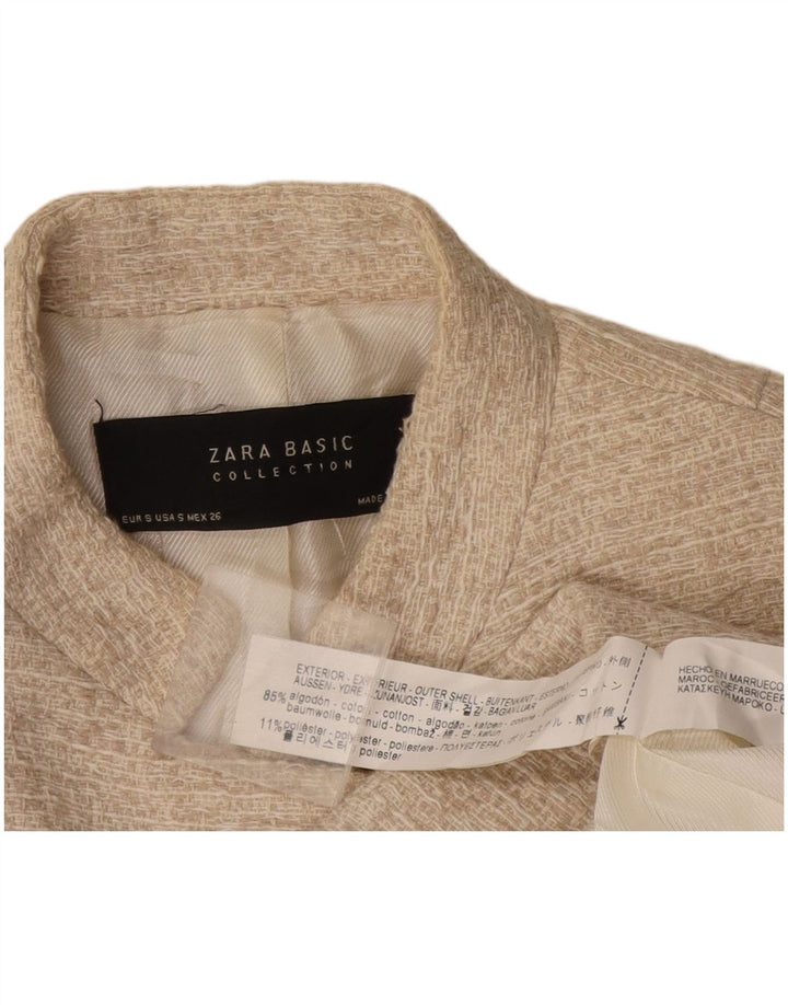 Zara Womens Open Overcoat UK 10 Small Beige Cotton