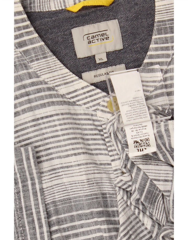 CAMEL ACTIVE Mens Regular Fit Short Sleeve Shirt XL Grey Striped Cotton