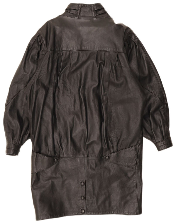 Vintage Womens Oversized Leather Coat UK 10 Small Black