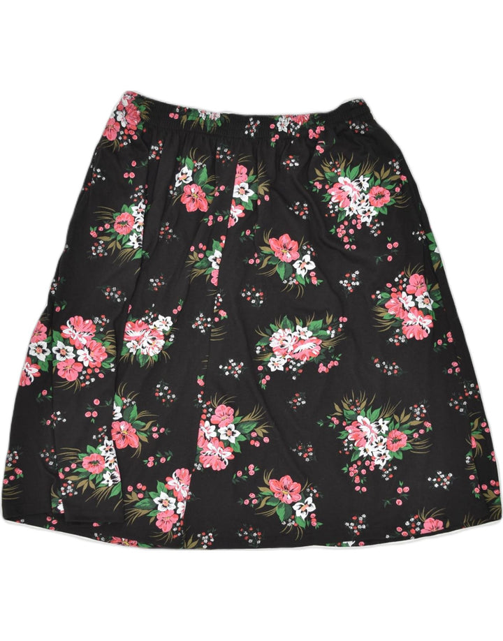 VINTAGE Womens A-Line Skirt IT 44 Medium W30 Black Floral Polyester | Vintage | Thrift | Second-Hand | Used Clothing | Messina Hembry 