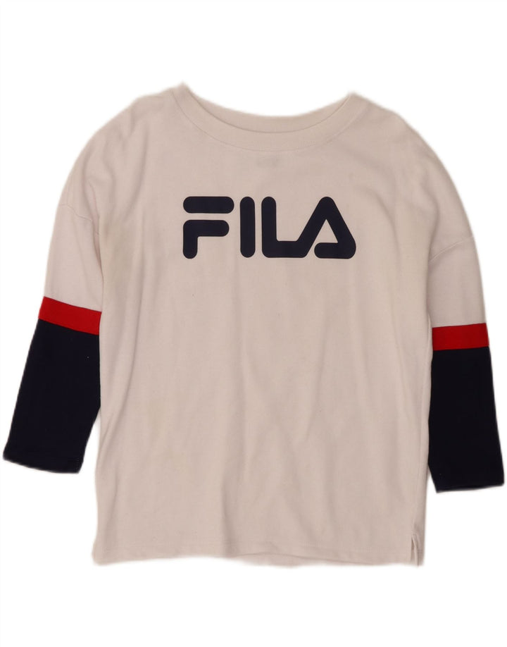 FILA Womens Oversized Sweatshirt Jumper UK 10 Small  White Colourblock Vintage Fila and Second-Hand Fila from Messina Hembry 