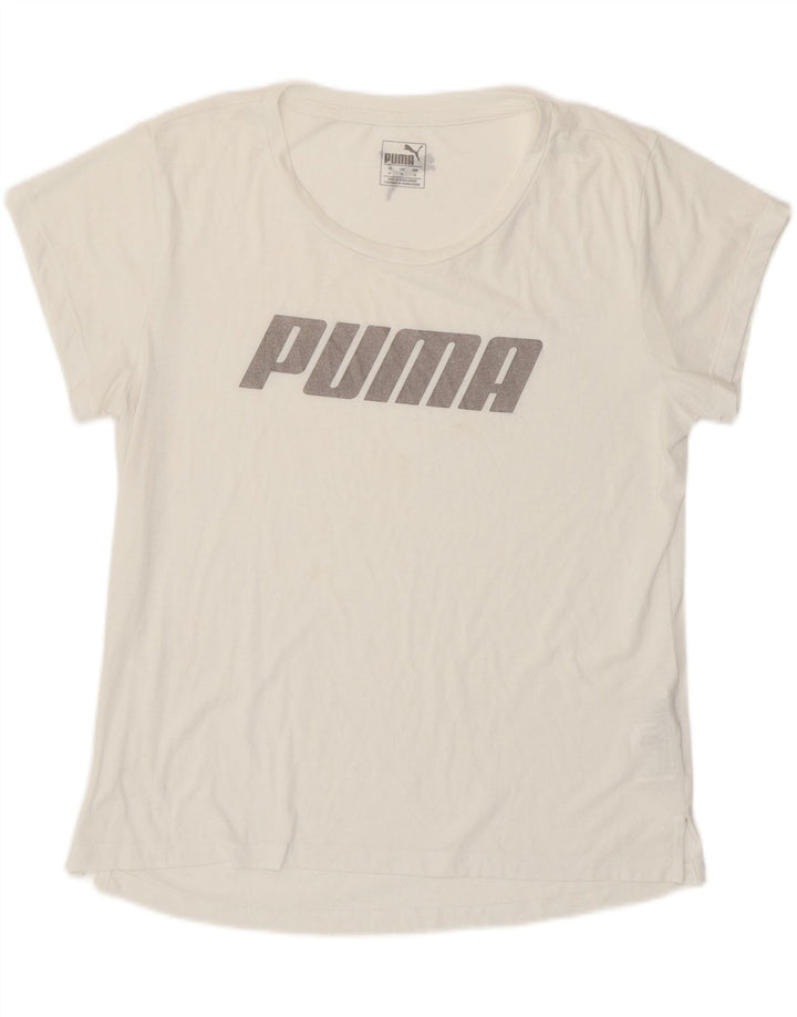 PUMA Womens Graphic T-Shirt Top UK 14 Medium White Polyester Vintage Puma and Second-Hand Puma from Messina Hembry 