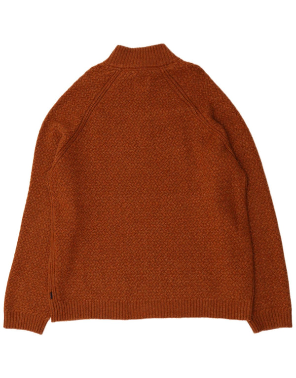 Fat Face Mens Zip Neck Jumper Sweater 3XL Brown Chevron