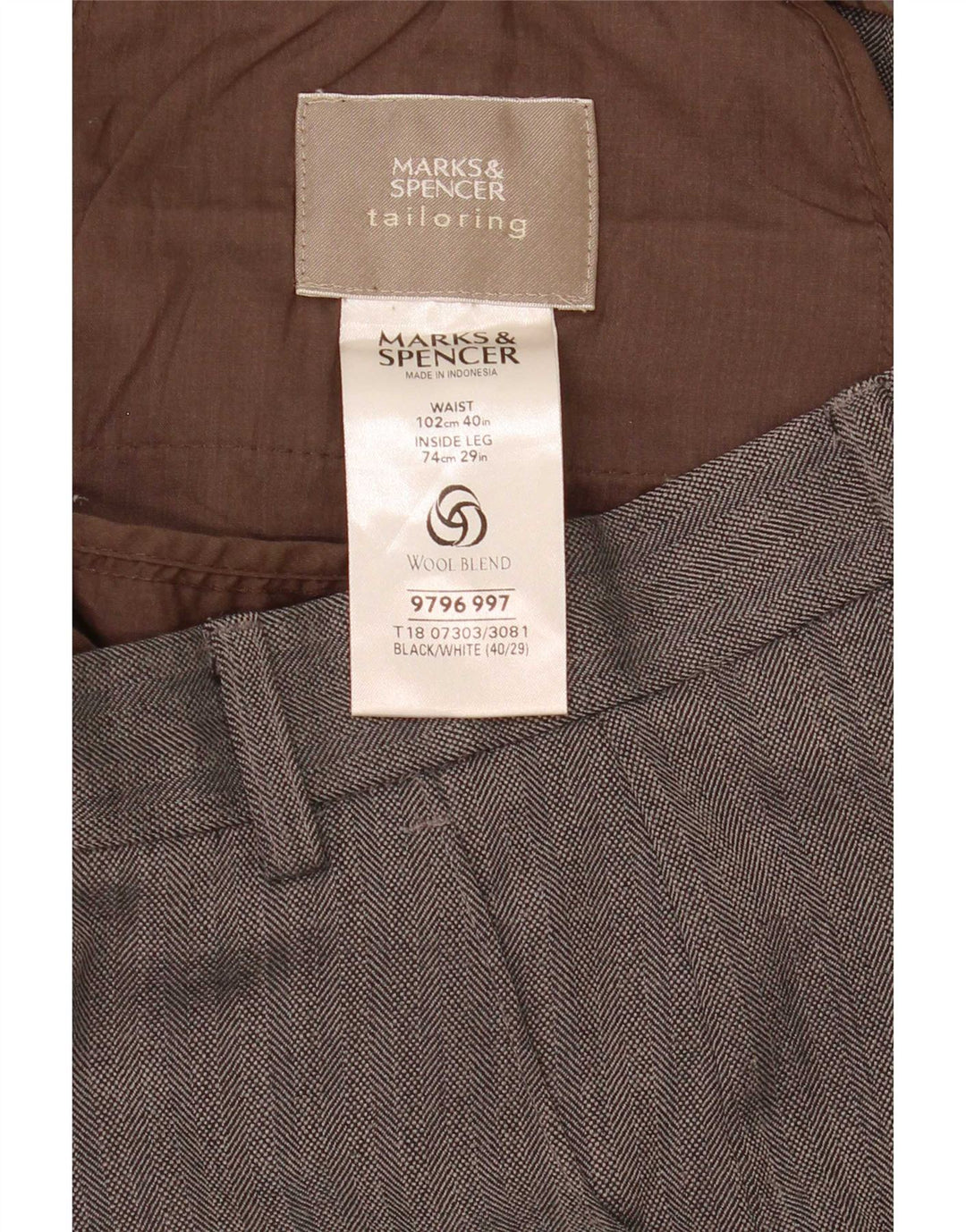 Marks & Spencer Mens Straight Suit Trousers W40 L29 Grey Herringbone
