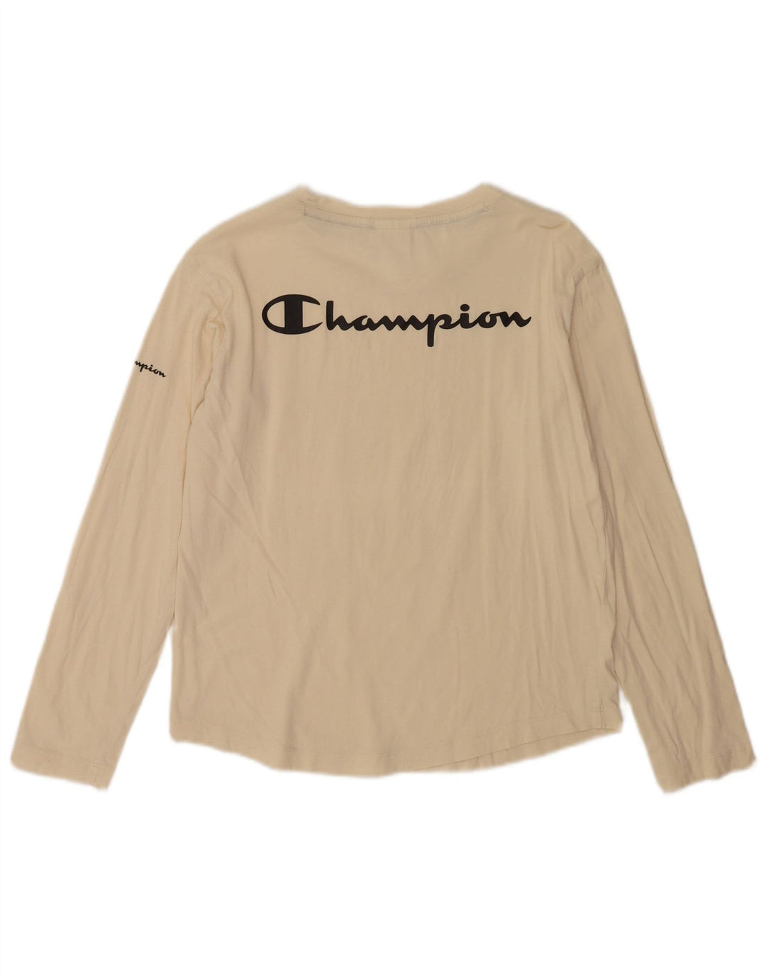 Champion Womens Graphic Top Long Sleeve UK 10 Small Off White
