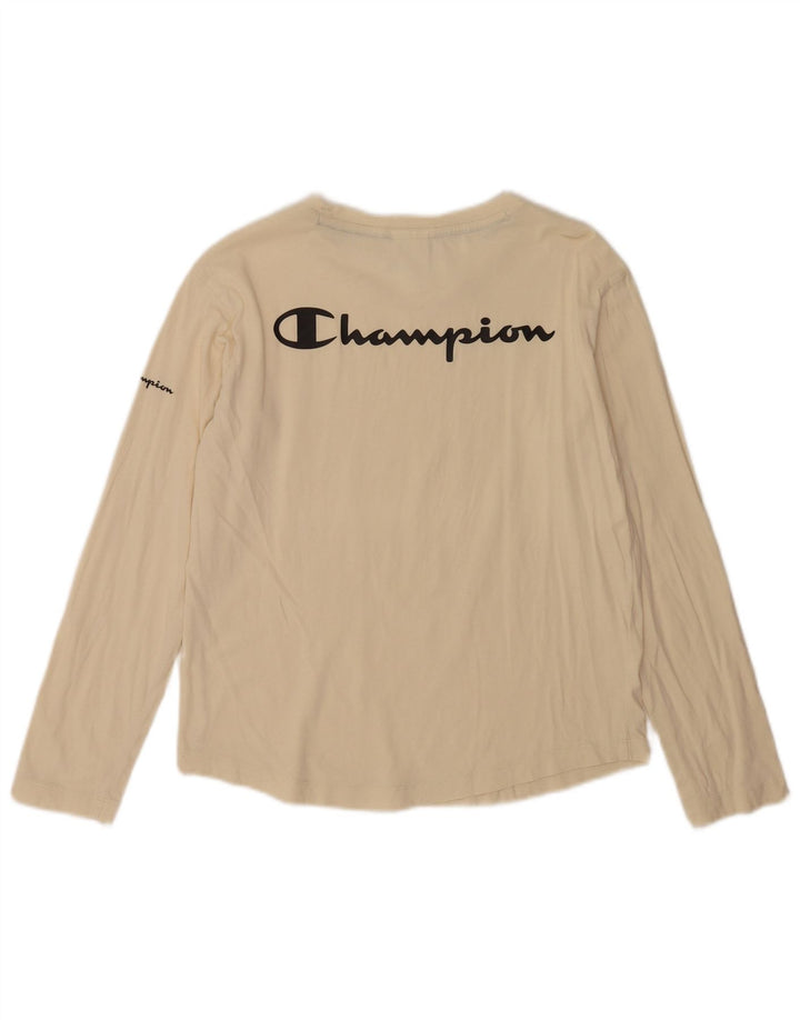 Champion Womens Graphic Top Long Sleeve UK 10 Small Off White
