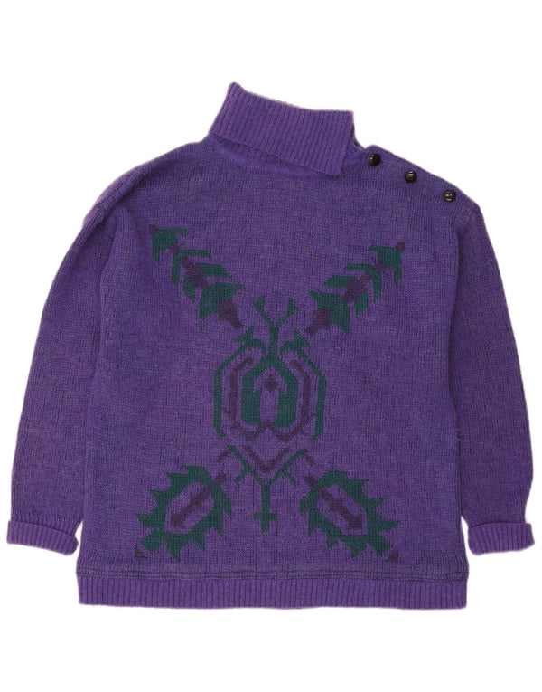 Maurice Abot Dame Roll Neck Jumper Sweater UK 16 Stor Lilla Geometrisk