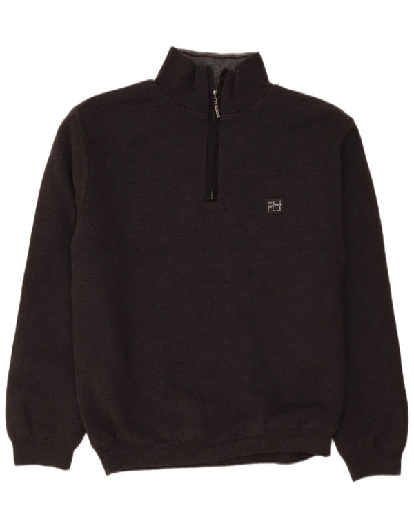 Vintage Mens Zip Neck Jumper Sweater Large Black Wool