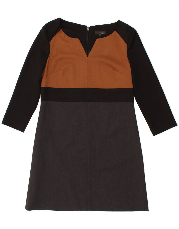 NEXT Womens 3/4 Sleeve Basic Dress UK 12 Medium Multicoloured Colourblock Vintage Next and Second-Hand Next from Messina Hembry 