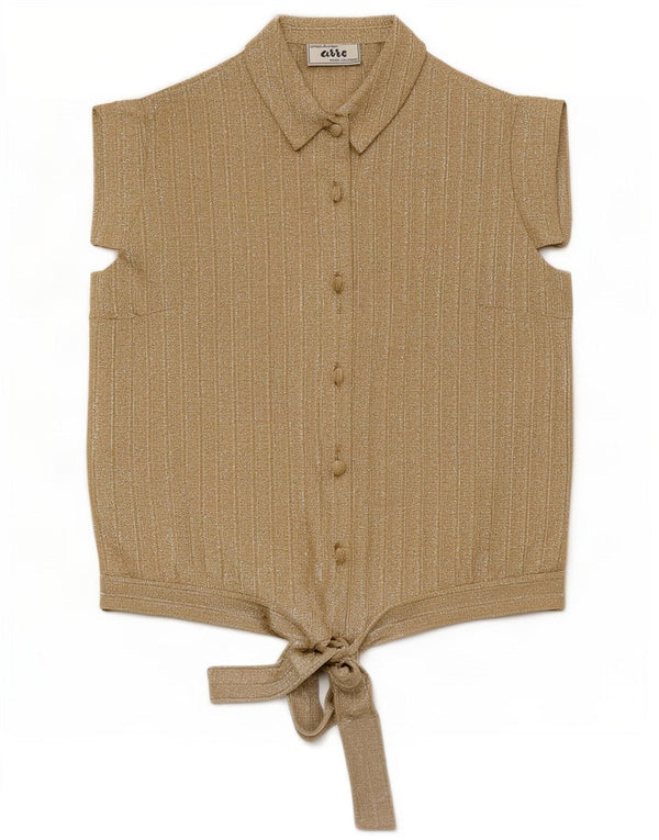 vintage Femme Chemise à manches courtes Blouse IT 42 Medium Gold Pinstripe