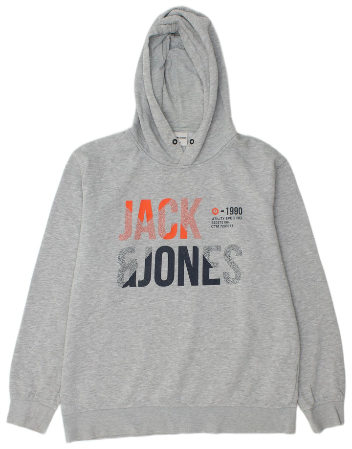 JACK & JONES Mens Graphic Hoodie Jumper 2XL Grey Polyester