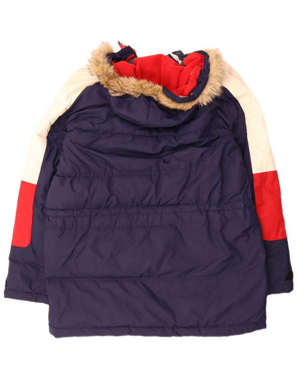 Tommy Hilfiger Herren-Mantel mit Kapuze, gepolstert, UK 42, XL, blaues Farbblock-Polyester