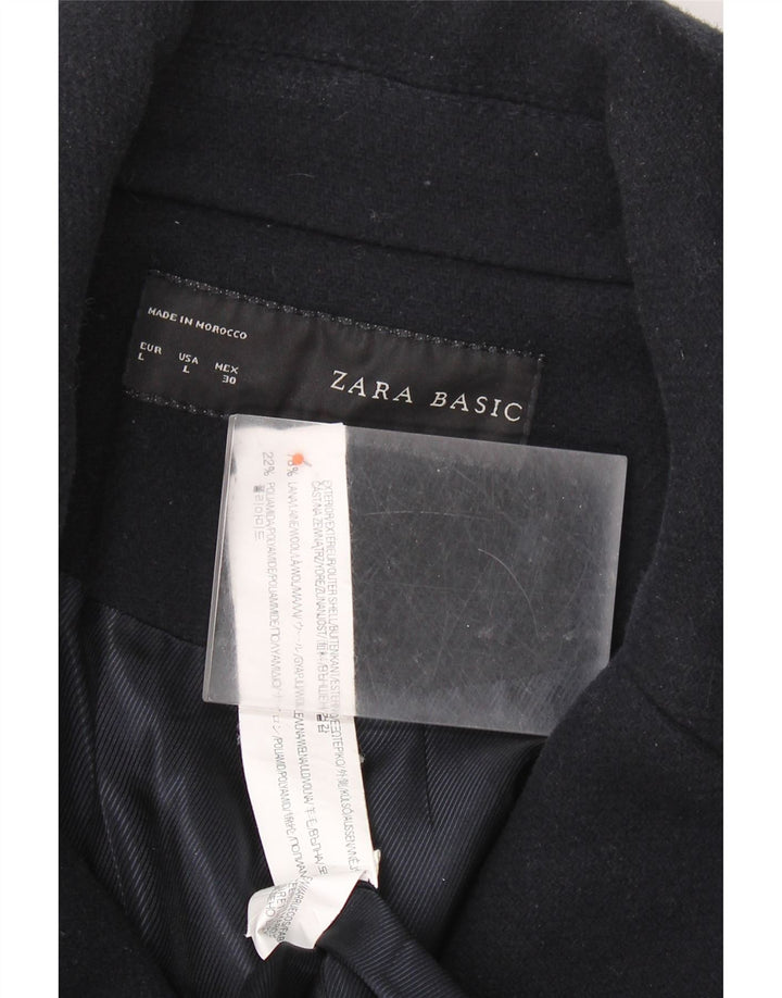Zara Womens Double Breasted Coat UK 14 Large Navy Blue Wool