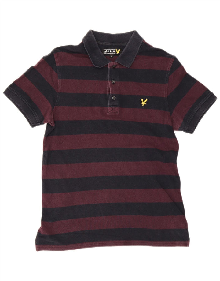 Lyle & Scott Mens Polo Shirt Medium Purple Striped Cotton