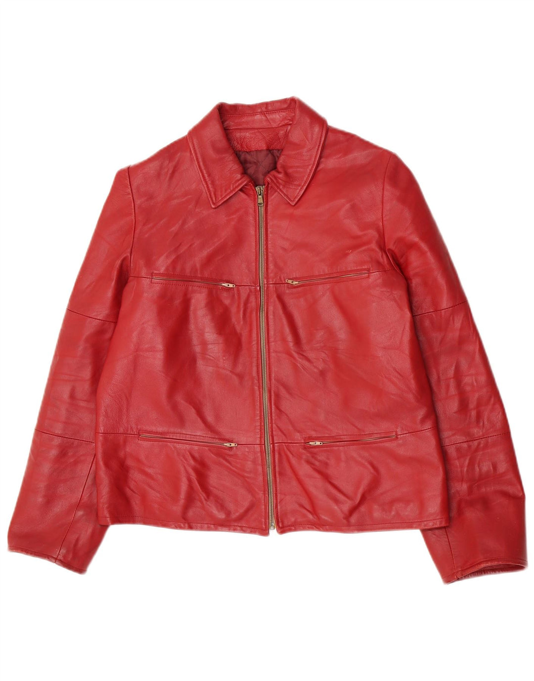 Vintage Womens Leather Jacket IT 44 Medium Red Leather