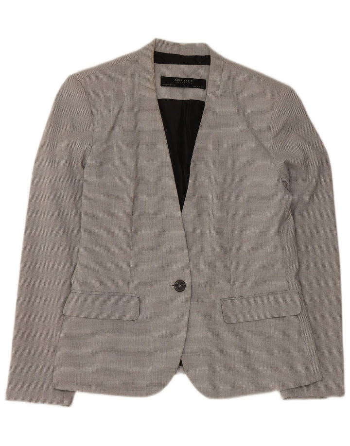 ZARA Womens 1 Button Blazer Jacket EU 42 Large Grey Houndstooth Polyester