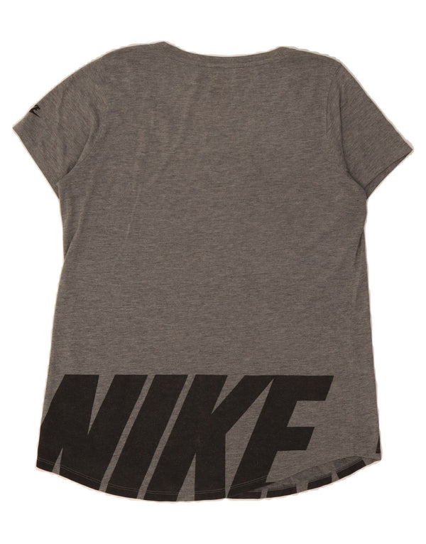 NIKE Womens Graphic T-Shirt Top UK 14 Medium Grey