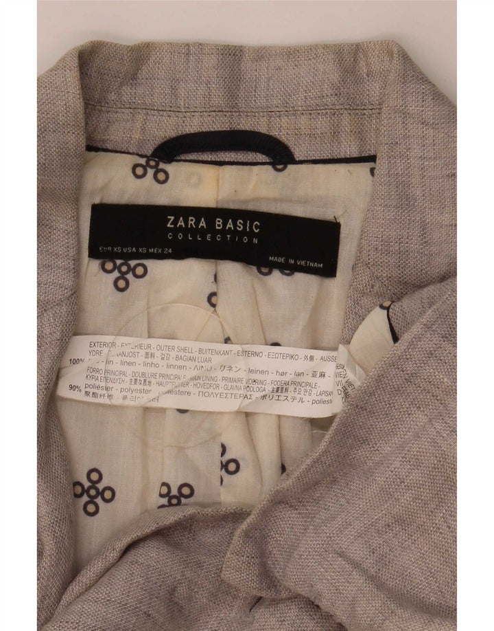 Zara Womens 1 Button Blazer Jacket UK 6 XS Grey Linen