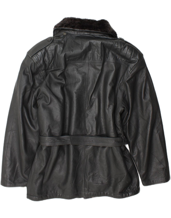 Vintage Mens Military Leather Jacket IT 54 2XL Grey