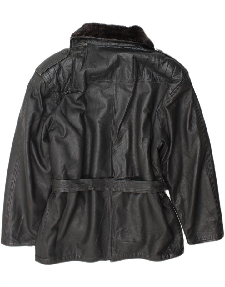 Vintage Mens Military Leather Jacket IT 54 2XL Grey