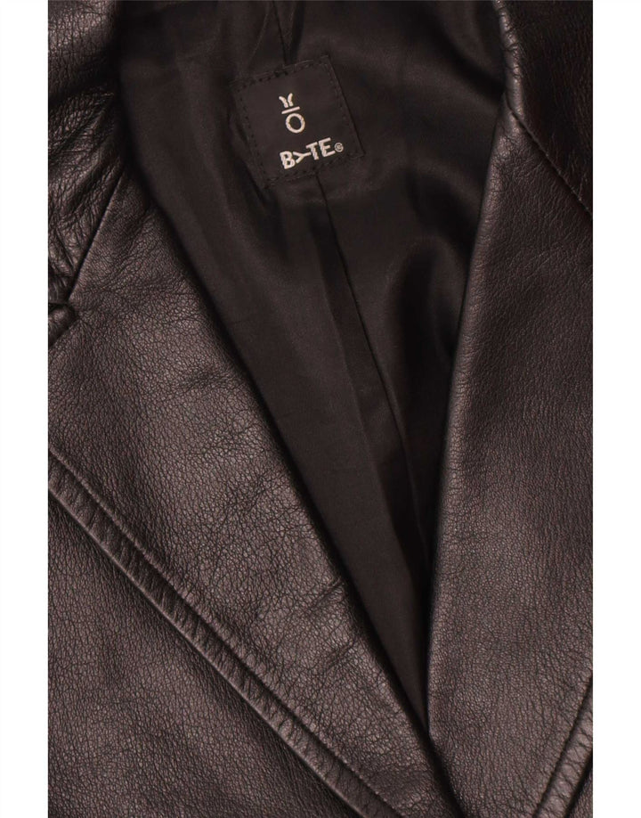 Vintage Womens 1 Button Leather Blazer Jacket UK 14 Medium Black Leather