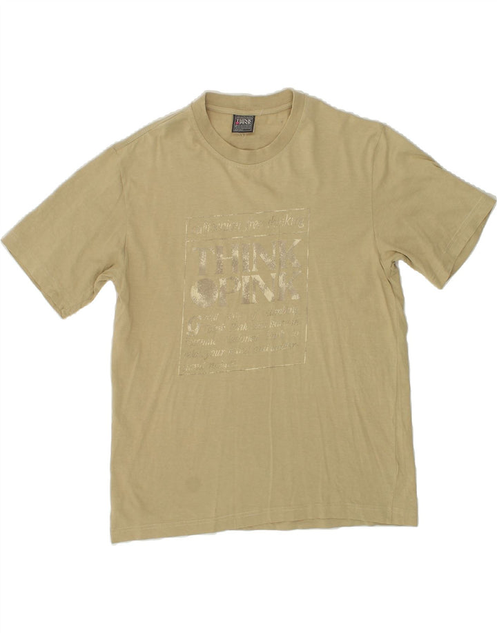 THINK PINK Mens Graphic T-Shirt Top Small Beige Cotton Vintage Think Pink and Second-Hand Think Pink from Messina Hembry 