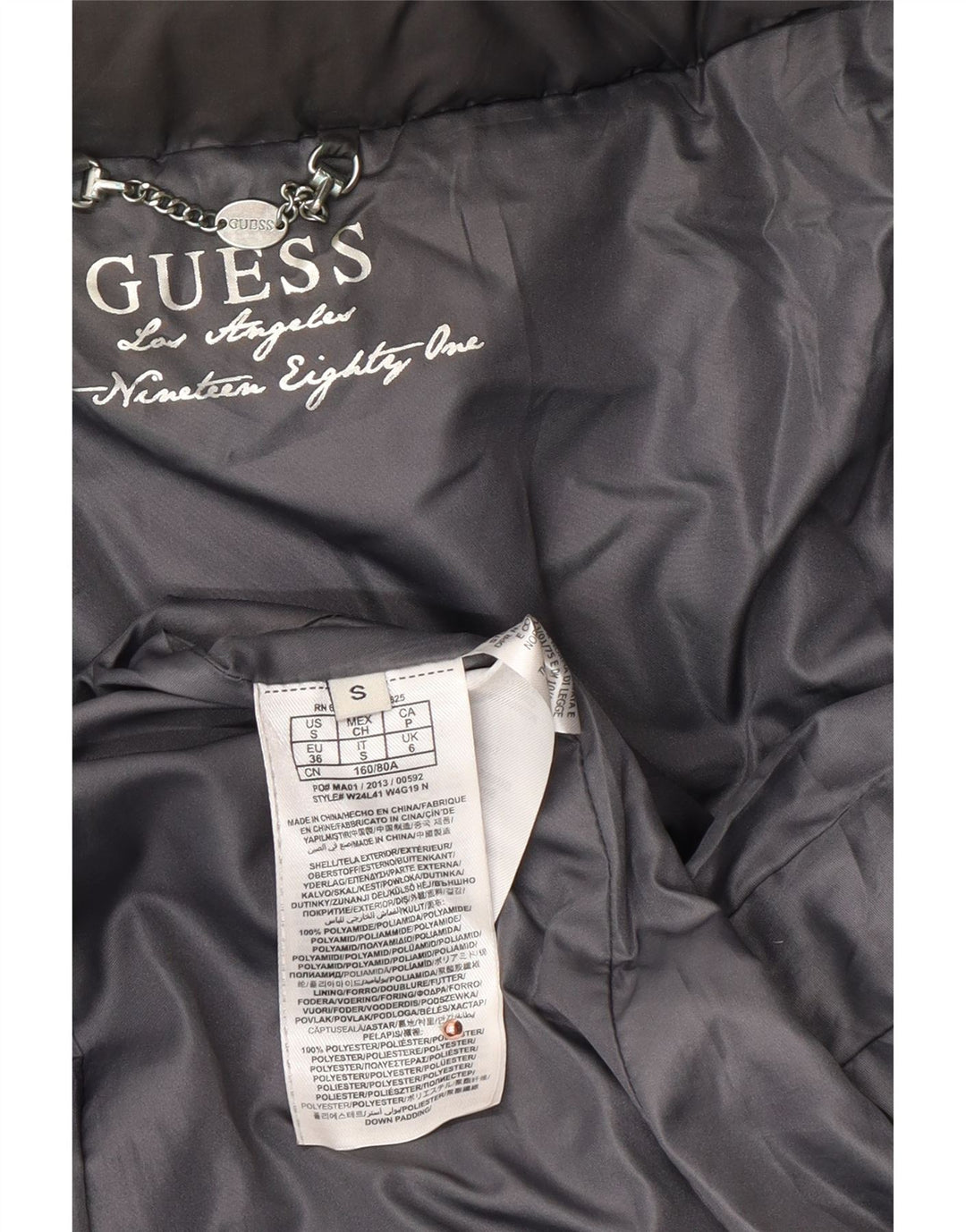 Damski ocieplany płaszcz GUESS UK 6 XS, szary poliester