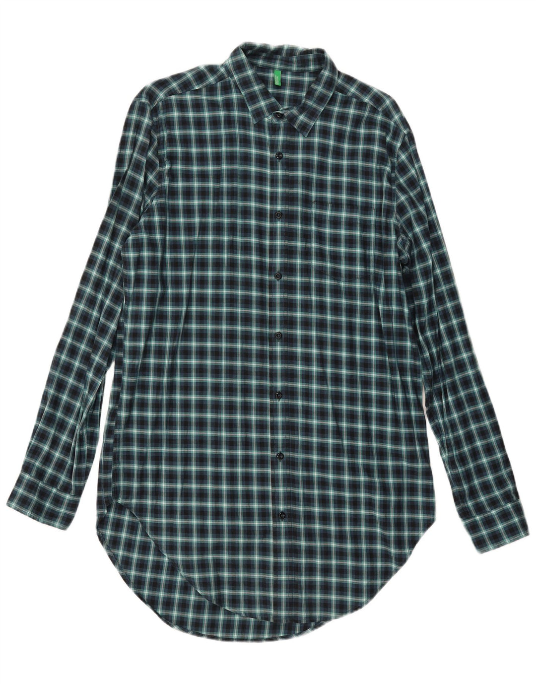 Benetton Mens Tall Flannel Shirt Large Navy Blue Gingham