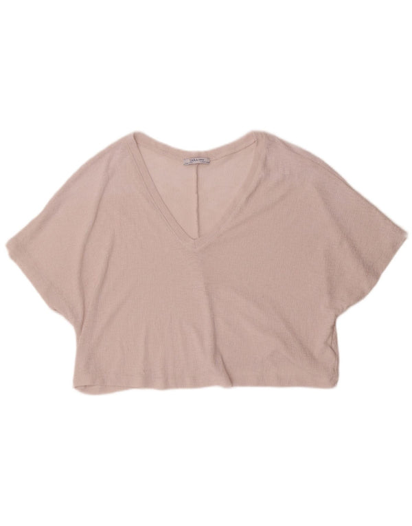 Zara Γυναικεία Crop Oversized Μπλούζα Τοπ UK 10 Small Pink Polyester