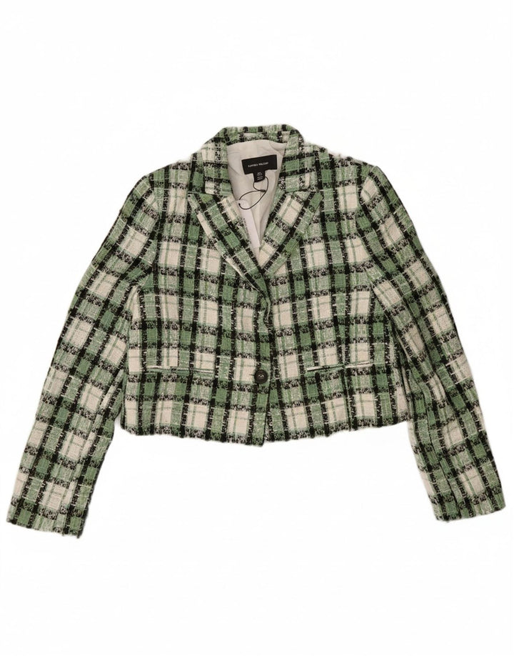 KAREN MILLEN Womens 1 Button Bolero Jacket UK 12 Medium Green Check