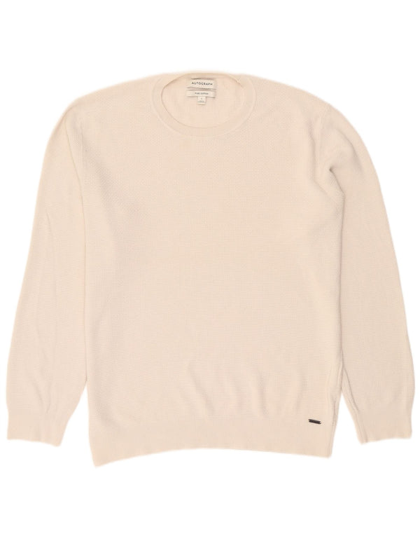 Marks & Spencer Mens Autograph Crew Neck Jumper Sweater Large White Cotton