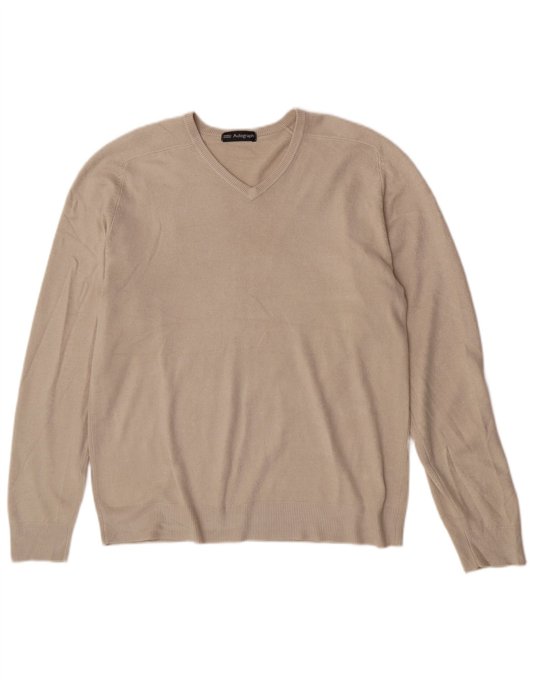 Marks & Spencer Mens Autograph V-Neck Jumper Sweater Medium Beige
