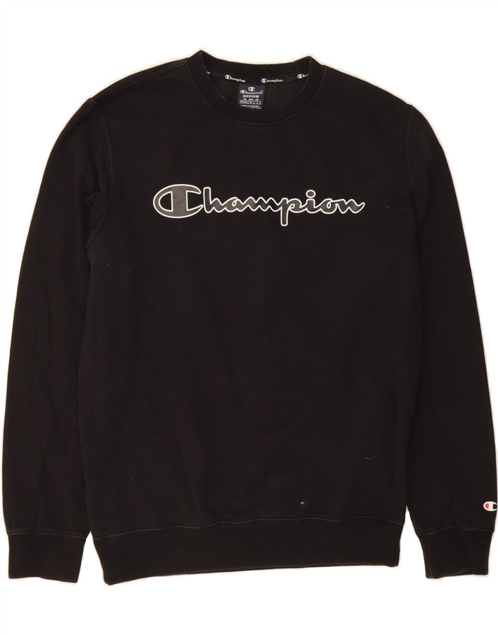 CHAMPION Mens Graphic Sweatshirt Jumper Medium Black Cotton Vintage Champion and Second-Hand Champion from Messina Hembry 