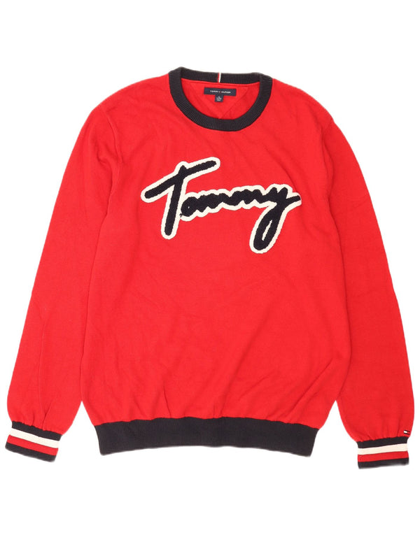Tommy Hilfiger Herren-Pullover mit grafischem Rundhalsausschnitt, XL, Rot, Farbblock