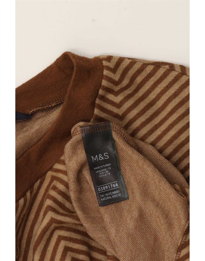 Marks & Spencer Damen-Pullover mit Rundhalsausschnitt, UK 12, Mittelbraun, Chevron