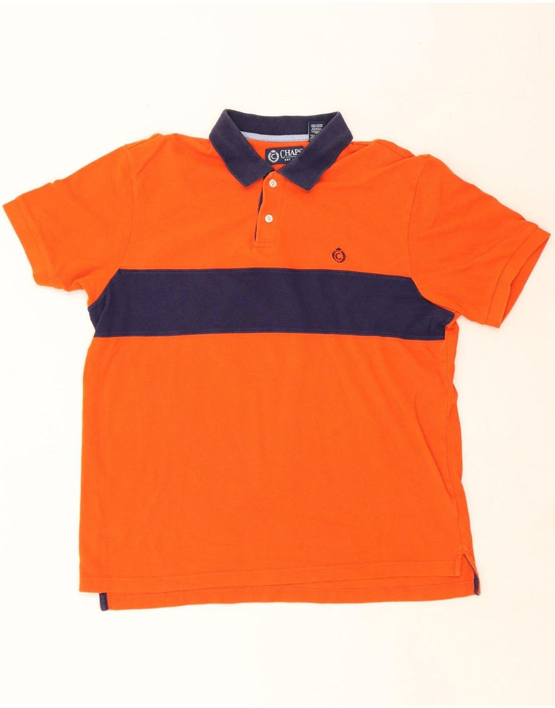 CHAPS Mens Polo Shirt Large Orange Colourblock Cotton Vintage Chaps and Second-Hand Chaps from Messina Hembry 