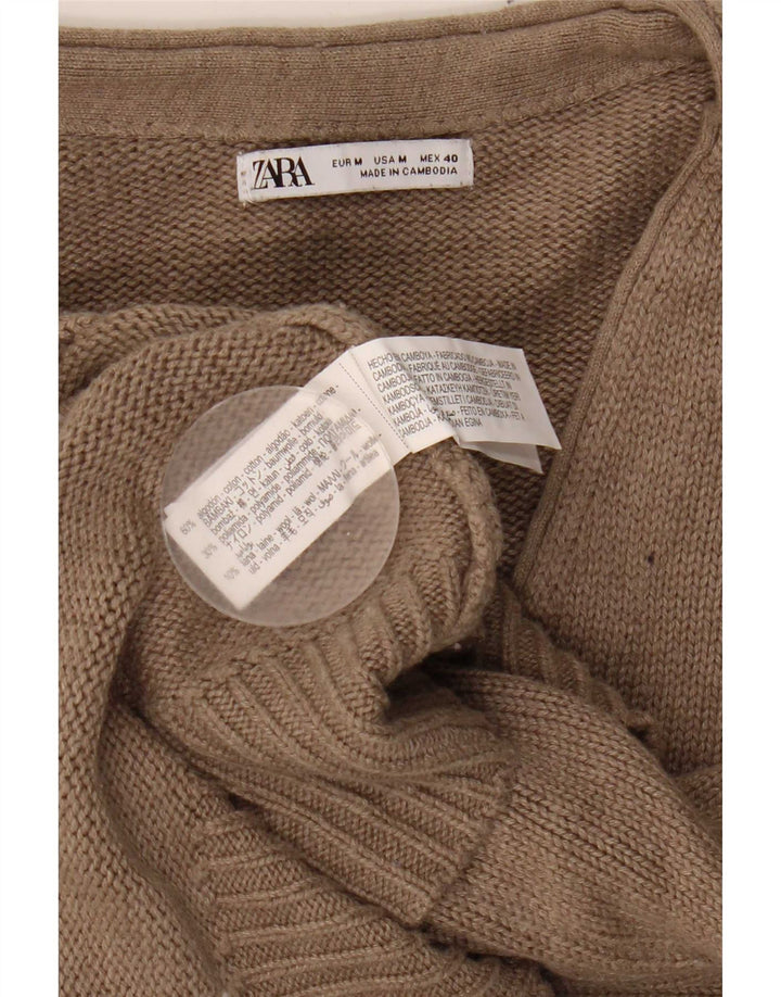 Zara Herre Cardigan Sweater Medium Beige Bomuld
