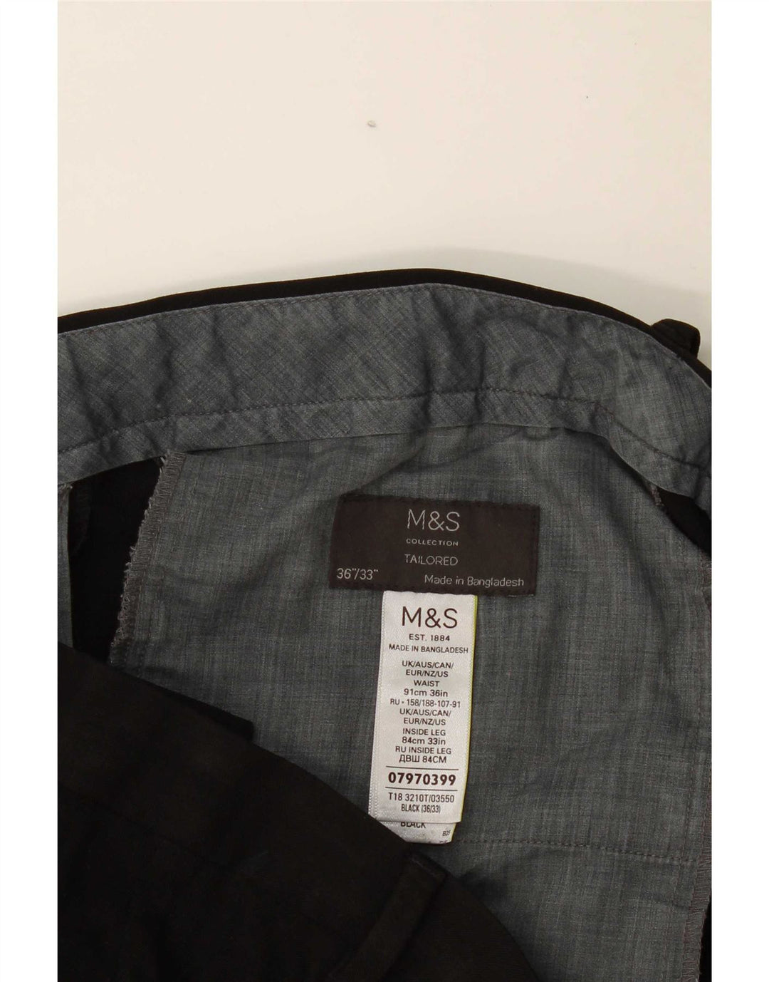 Marks & Spencer Mens Tailored Fit Suit Trousers W36 L33 Black Polyester