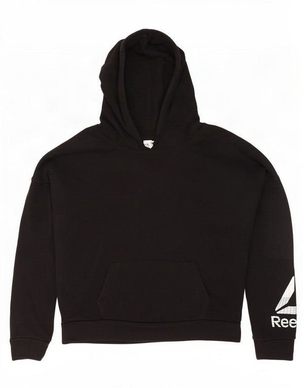 Reebok Womens Graphic Oversized Hoodie Pullover UK 12/14 Mittelschwarze Baumwolle