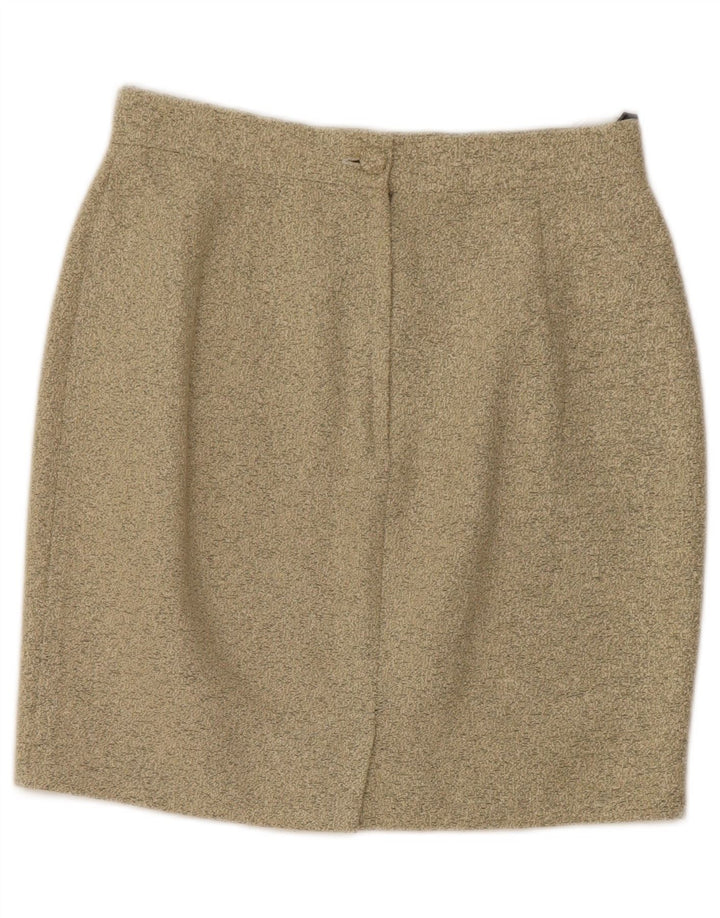 VINTAGE Womens Mini Skirt EU 36 Small W26 Khaki Polyacrylic