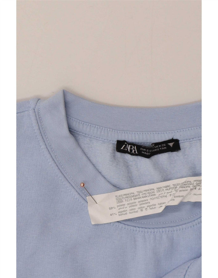Zara Womens Crop Oversized Sweatshirt Jumper UK 10 Small Blue Polyester