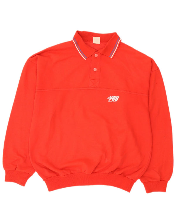 Vintage Mens Polo Neck Sweatshirt Jumper Large Red Striped Cotton