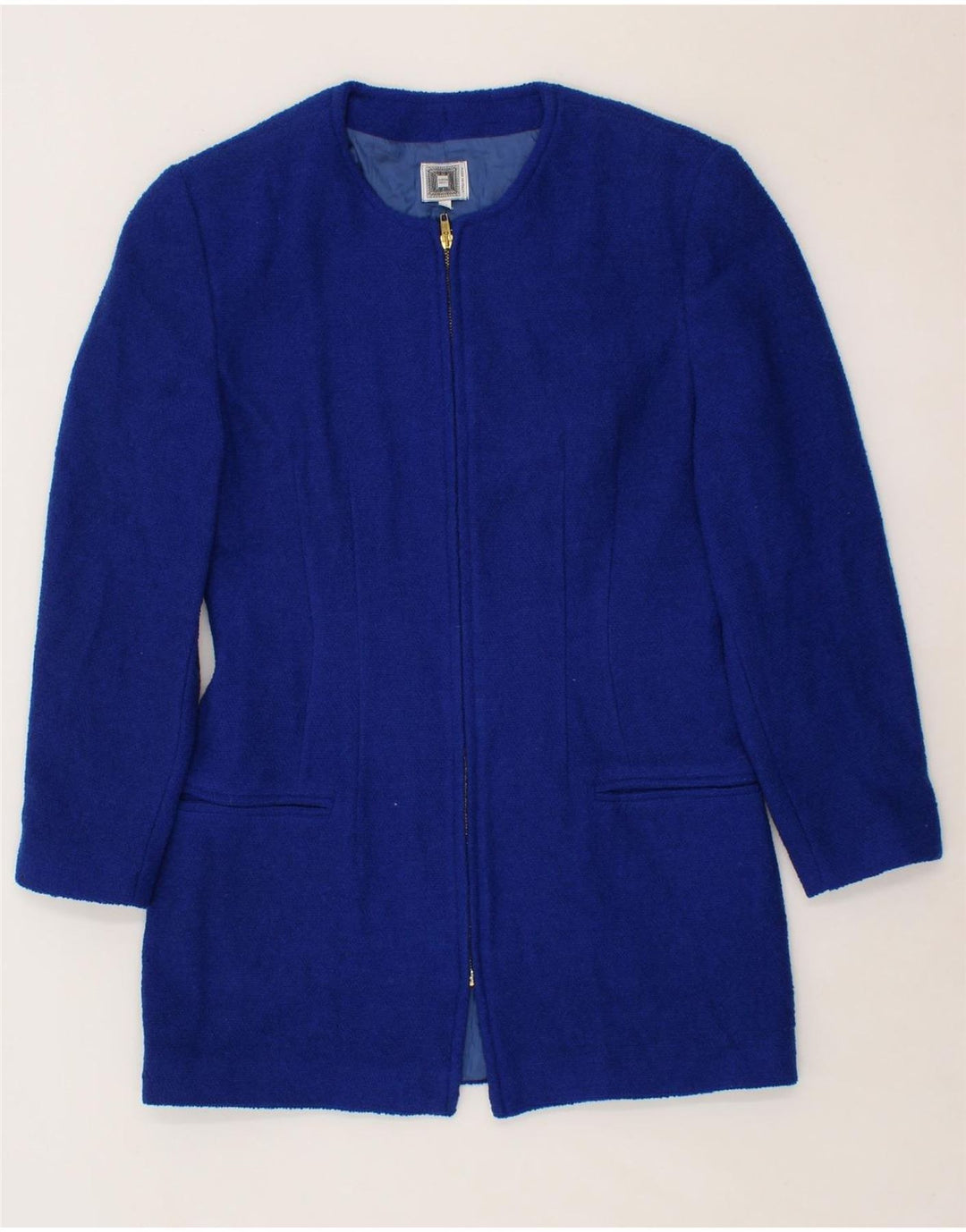 VINTAGE Womens Longline Blazer Jacket UK 14 Medium Blue Acetate Vintage Vintage and Second-Hand Vintage from Messina Hembry 