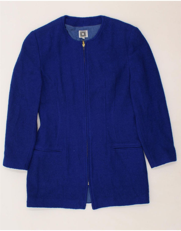 VINTAGE Womens Longline Blazer Jacket UK 14 Medium Blue Acetate Vintage Vintage and Second-Hand Vintage from Messina Hembry 