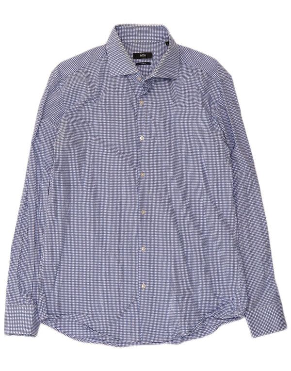 Hugo Boss Herre Slim Fit skjorte Størrelse 42 16 1/2 Large Blue Gingham Cotton