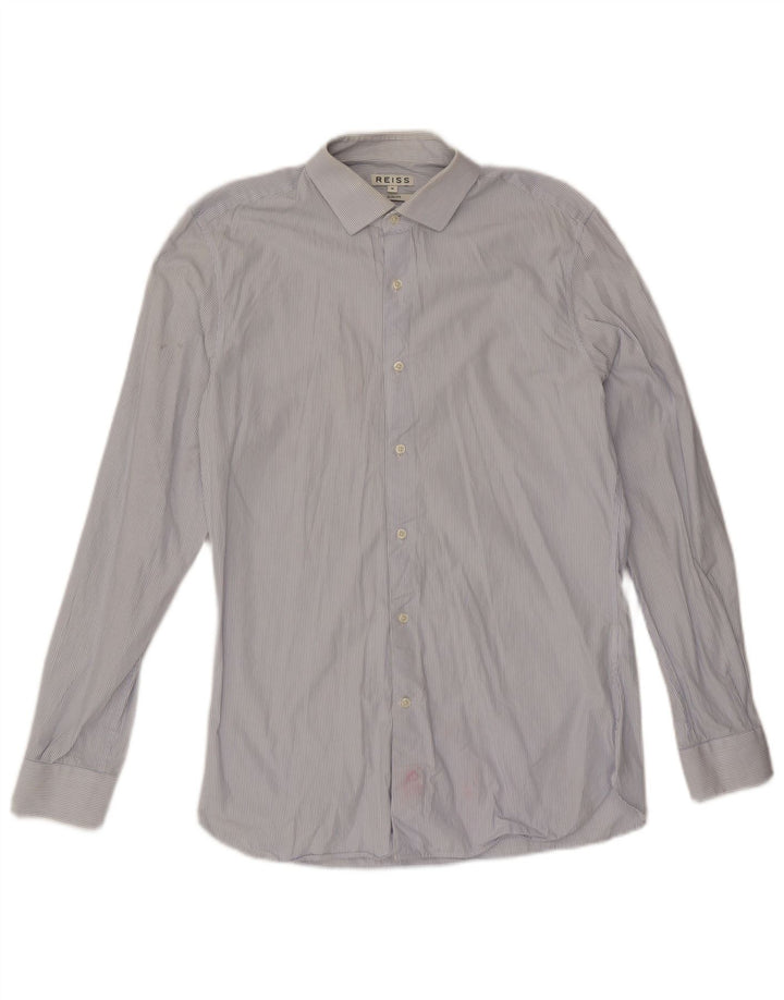 Reiss Mens Slim Fit Shirt Medium Blue Striped Cotton