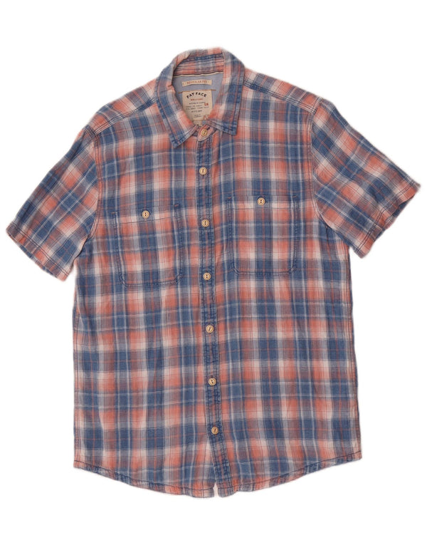 Fat Face Chemise à manches courtes pour homme Coupe régulière Petit coton à carreaux bleu