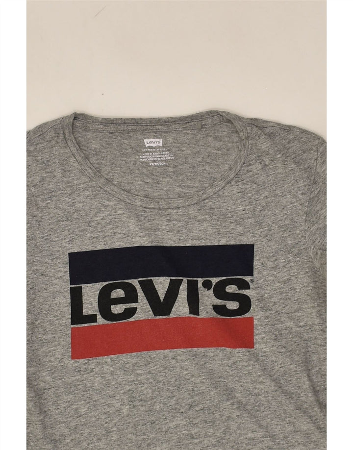 LEVI'S Womens Graphic T-Shirt Top UK 6 XS Grey Cotton | Vintage Levi's | Thrift | Second-Hand Levi's | Used Clothing | Messina Hembry 