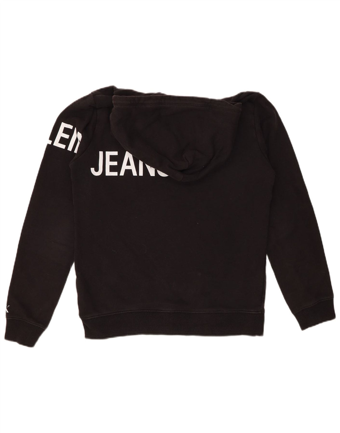 CALVIN KLEIN JEANS Boys Graphic Hoodie Jumper 15-16 Years Black Cotton