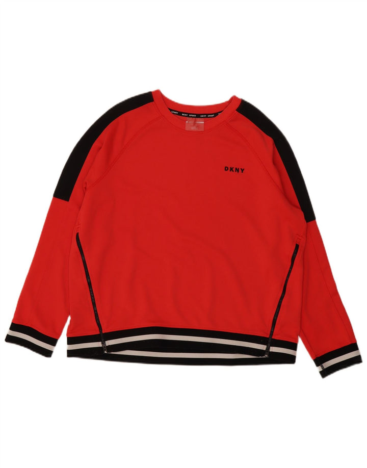 Dkny Damen-Sweatshirt-Pullover UK 16 Large Roter Colourblock-Polyester
